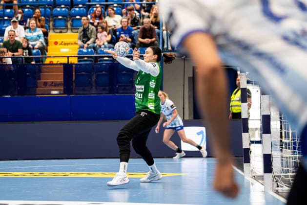 HSG Blomberg Lippe (GER) vs. Gloria Bistrita (ROM), Handball, EHF Champions League Women, Group Stage, September 6, 2026, 2026–2027 Season, Nicole Roth (Lemgo) of HSG Blomberg Lippe, 61 during a save at the Lemgo Phoenix Contact Arena, Germany