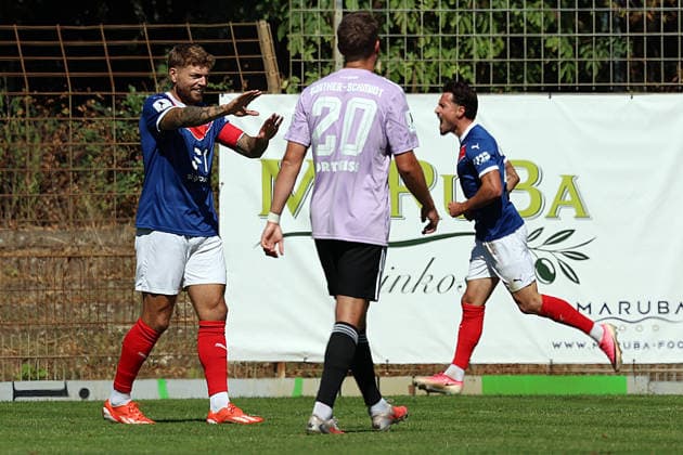 September 6, 2026, xrekx, Regional League Southwest Soccer, VfR Mannheim vs. FC 08 Homburg: Goal celebration after Flamur Berisha scored the 1-0 goal for VfR Mannheim, Mannheim