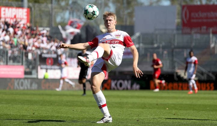September 6, 2026, xfsx, Men s, Soccer, 2026–2027 Season, 3rd Division, Matchday 4: FC Würzburger Kickers vs. VfB Stuttgart II; from left: Alexander Gross (VfB Stuttgart II), cropped, single frame, action shot, Würzburg AKON ARENA, Bavaria, Germany