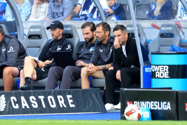 06.09.2026, DEU GER, Fussball , 2.Fussballbundesliga , Spieltag, Saison 2026 2027, Berliner Olympiastadion, Hertha BSC vs. 1.FC Magdeburger Hertha-Trainerbank, Cheftrainer Stefan Leitl ( Hertha BSC Berlin ) 2. Liga: DFB DFL regulations prohibit any use of photographs as image sequences and or quasi-video) Berlin Berliner Olympiastadion Berlin Deutschland *** September 6, 2026, Germany, Soccer, 2. Bundesliga, Matchday, 2026–2027 Season, Berlin Olympic Stadium, Hertha BSC vs. 1. FC Magdeburg; Hertha BSC bench, Head Coach Stefan Leitl; Hertha BSC Berlin; 2nd Division; DFB and DFL regulations prohibit any use of photographs as image sequences and or quasi-video; Berlin; Berlin Olympic Stadium; Berlin, Germany Copyright: xNordphotox xEnglerx