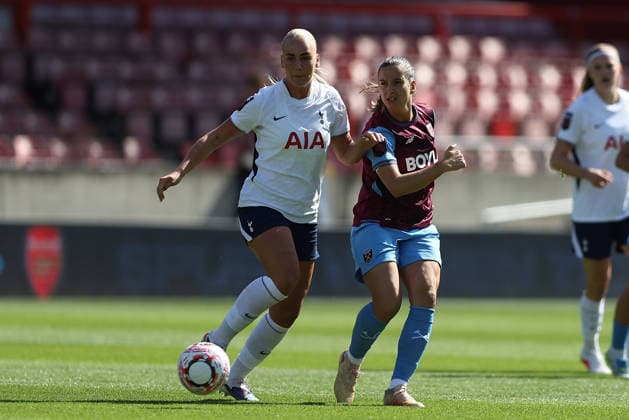 RECORD DATE NOT STATED 6th September 2026; BetWright Stadium, London, England; Womens Super League Football, Tottenham Hotspur versus West Ham United; Cathinka Tandberg of Tottenham Hotspur and Laia Codina of West Ham United KatiexChan