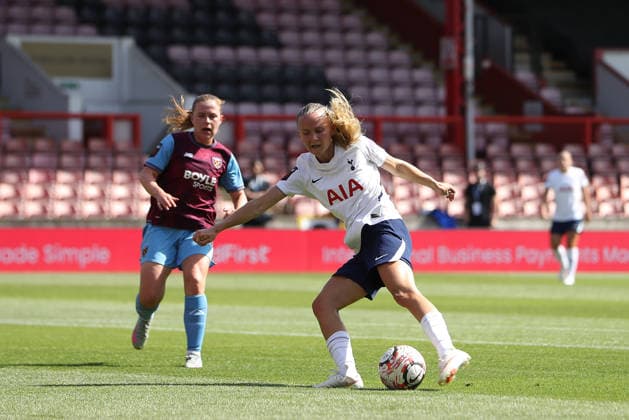 RECORD DATE NOT STATED 6th September 2026; BetWright Stadium, London, England; Womens Super League Football, Tottenham Hotspur versus West Ham United; Matilda Vinberg of Tottenham Hotspur turns and shoot KatiexChan