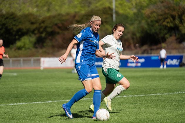September 6, 2026, xjyhynx, Women s Soccer Regional League South, Matchday 2, Karlsruher SC vs. SpVgg Greuther Fürth, Melissa Zweigner Genzer 10, Karlsruher SC in a tackle with Emma Thornley 3, SpVgg Greuther Fürth DFL DFB REGULATIONS PROHIBIT ANY USE OF PHOTOGRAPHS as IMAGE SEQUENCES and or QUASI-VIDEO Karlsruhe