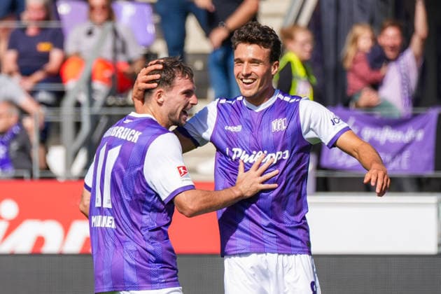 Tor zum 3:0 durch Robin Meißner (VfL Osnabrück, 11), Leonhard Münst (VfL Osnabrück, 8), Torjubel, Freude, Emotionen, Deutschland: Fussball, 2. Bundesliga, Saison 2026 27, 4. Spieltag, 06.09.2026, VfL Osnabrück vs Eintracht Braunschweig, Stadion Bremer Brücke (Osnabrück, Niedersachsen) *** Goal for the 3–0 lead by Robin Meißner (VfL Osnabrück, 11) and Leonhard Münst (VfL Osnabrück, 8); goal celebration, joy, emotions; German soccer, 2. Bundesliga, 2026–27 season, Matchday 4, September 6, 2026, VfL Osnabrück vs. Eintracht Braunschweig, Bremer Brücke Stadium, Osnabrück, Lower Saxony Copyright: xLeonxFrickx