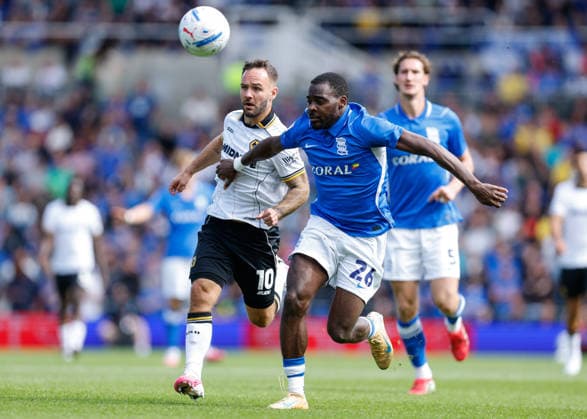 Birmingham, England, 6th September 2026. Adam Armstrong of Wolverhampton Wanderers (left) and Bright Osayi-Samuel of Birmingham City (right) battle for the ball during the Birmingham City vs Wolverhampton Wanderers Sky Bet Championship match at St Andrews, Birmingham. Picture credit should read: Cody Froggatt Sportimage EDITORIAL USE ONLY. No use with unauthorised audio, video, data, fixture lists, club league logos or live services. Online in-match use limited to 120 images, no video emulation. No use in betting, games or single club league player publications. SPI_036_CF_BIRMINGHAM_V_WOLVES SPI-4976-0036
