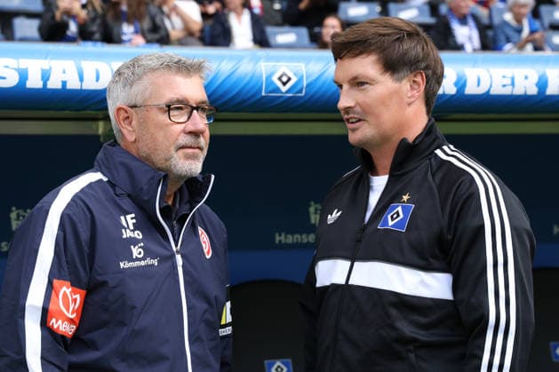 2026.09.06 xfsx Fussball 1. Bundesliga Hamburger Sportverein - 1. FSV Mainz 05 v.l. Trainer Urs Fischer (1.FSV Mainz 05) und Trainer Merlin Polzin (Hamburger SV) begruessen sich (DFL DFB regulations prohibit any use of photographs as image sequences and or quasi-video. *** September 6, 2026 xfsx Soccer 1. Bundesliga Hamburger Sportverein 1 FSV Mainz 05 (left) Coach Urs Fischer 1 FSV Mainz 05 and Coach Merlin Polzin Hamburger SV greet each other DFL DFB regulations prohibit any use of photographs as image sequences and or quasi-video Copyright: HMBxMedia FernandoxSoares