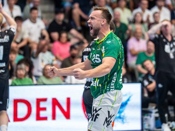 Ludvig Jurmala Astroem, Frisch Auf Goeppingen, 25, cheering loudly; Frisch Auf Goeppingen vs. THW Kiel, Handball, 1st Bundesliga, Men, 2026–2027 season, September 6, 2026, Frisch Auf Goeppingen vs. THW Kiel, Handball, 1st Bundesliga, Men, 2026–2027 season, September 6, 2026, Goeppingen Copyright: xEibner-Pressefoto MichaelxSchmidx EP_MST