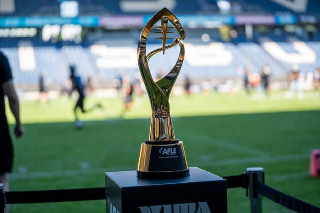 Germany, September 6, 2026, The AFLE Gold Bowl 2026: Panthers Wroclaw vs. Vienna Vikings, Schauinsland Reisen Arena, Duisburg, The AFLE Gold Bowl Trophy, Duisburg, Germany Copyright: xMijoxLubecx
