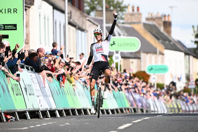 2026 Lloyds Tour of Britain Men Picture by Simon Wilkinson SWpix.com - 06 09 2026 - Cycling - UCI ProSeries - 2026 Lloyds Tour of Britain Men - Stage 5: Earlston to Earlston (156.1km) - Nils Politt (UAE Team Emirates XRG) crosses the line to win stage 5 and celebrates Copyright: x xSWpix.comx(t axPhotographyxHubxLtd)xSimonxWilkinson SWpix.comx SWP-3030-22956