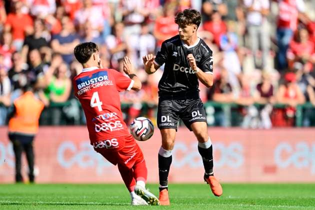 KV Kortrijk v SV Zulte Waregem - Jupiler Pro League KORTRIJK, BELGIUM - SEPTEMBER 06 : Hedl Tobias forward of SV Zulte Waregem during the Jupiler Pro League match between KV Kortrijk and SV Zulte Waregem on September 6, 2026 in Kortrijk, Belgium, 06 09 2026 Kortrijk Belgium  Copyright: xJanxDexMeuleneirx