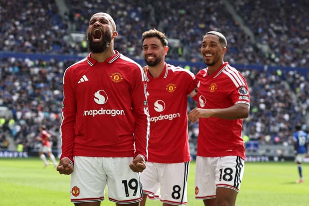6th September 2026; Hill Dickinson Stadium, Liverpool, England; Premier League Football, Everton versus Manchester United, ManU Bryan Mbuemo of Manchester United celebrates after scoring for 0-1 after 47 minutes DavidxBlunsden