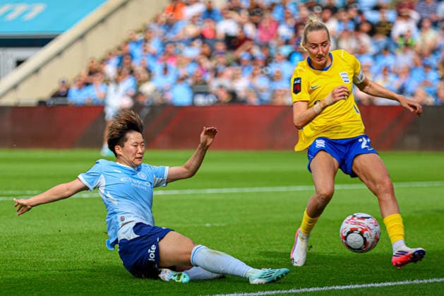 MANCHESTER, ENGLAND - September 6: Aoba Fujino of Manchester City attempt on goal during the Barclays Womens Super League game between Manchester City and Birmingham City at Joie Stadium on September 6, 2026 in Manchester, England. (Photo by Natalie Mincher Sports Press Photo) Copyright: xNataliexMincher SPPx Sportspressphoto_SPR224742
