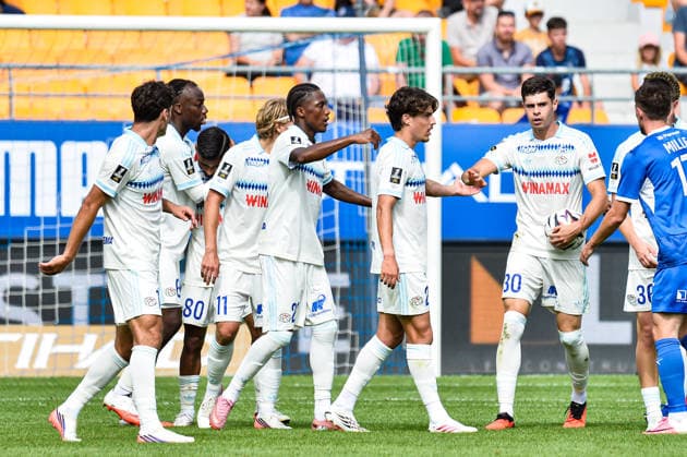 FOOTBALL : ESTAC Troyes x AS Monaco - Ligue 1 - JournÃ e 03 - 06 09 2026 Joie des joueurs du RC de Strasbourg aprÃ s le but de Jacobo Ortega (RC Strasbourg) TroyesFrance  Copyright: xBaptistexAutissierx
