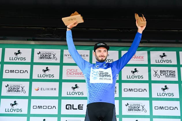 2026 Lloyds Tour of Britain Men Picture by Simon Wilkinson SWpix.com - 06 09 2026 - Cycling - UCI ProSeries - 2026 Lloyds Tour of Britain Men - Stage 5: Earlston to Earlston (156.1km) - Michal Schuran (Team United Shipping) wins king of the mountains Copyright: x xSWpix.comx(t axPhotographyxHubxLtd)xSimonxWilkinson SWpix.comx SWP-3030-23005