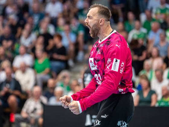 Andreas Wolff of THW Kiel, 33, cheers loudly; Frisch Auf Goeppingen vs. THW Kiel, handball, 1st Bundesliga, Men’s Division, 2026–2027 season, September 6, 2026, Frisch Auf Göppingen vs. THW Kiel, Handball, 1st Bundesliga, Men, 2026–2027 season, September 6, 2026, Göppingen Copyright: xEibner-Pressefoto MichaelxSchmidx EP_MST
