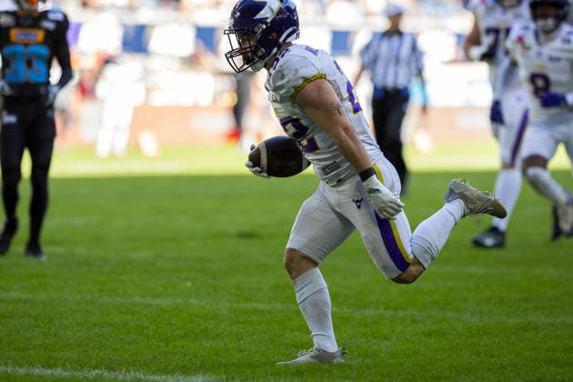22 Albert Wiesigstrauch (Running Back) Vienna Vikings touchdown Vienna Vikings vs Panthers Wroclaw, American Football League Europe, Golden Bowl Final, 2026, 06.09.2026, Duisburg Schauinsland-Reisen-Arena Germany Copyright: xPFA ChristopherxMettkenx