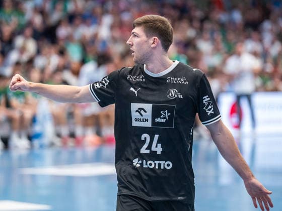 Lukas Zerbe of THW Kiel, 24, pumps his fist in celebration, Frisch Auf Goeppingen vs. THW Kiel, Handball, 1st Bundesliga, Men s, 2026–2027 Season, September 6, 2026, Frisch Auf Göppingen vs. THW Kiel, Handball, 1st Bundesliga, Men, 2026–2027 season, September 6, 2026, Göppingen Copyright: xEibner-Pressefoto MichaelxSchmidx EP_MST