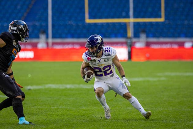 22 Albert Wiesigstrauch (Running Back) Vienna Vikings run to the endzone. Vienna Vikings vs Panthers Wroclaw, American Football League Europe, Golden Bowl Final, 2026, 06.09.2026, Duisburg Schauinsland-Reisen-Arena Germany Copyright: xPFA ChristopherxMettkenx