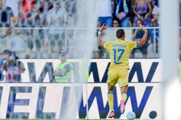 Serie a football match Frosinone Calcio vs Venezia Frosinone s Georgian forward Giorgi Kvernadze celebrates after scoring a goal of 3- 2 during the Serie A football match between Frosinone Calcio vs Venezia at the Benito Stirpe stadium in Frosinone, Italy on September 06, 2026. _BPH5623 Copyright: xAntonioxBalascox
