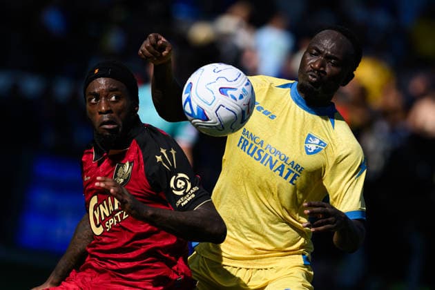 Ridgeciano Haps of Venezia FC and Seydou Fini of Frosinone Calcio Mattia Compagnon of Venezia FC during the Serie A 2026 2027 football match between Frosinone Calcio and Venezia Calcio at Benito Stirpe Stadium in Frosinone (Italy), September 6, 2026. andreaxstaccioli