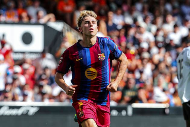 September 6, 2026, Valencia, Valencia, SPAIN: Fermin Lopez of FC Barcelona, Barca celebrates a goal during the Spanish league, LaLiga EA Sports, football match played between Valencia CF and FC Barcelona at Mestalla stadium on September 6, 2026, in Valencia, Spain. Valencia SPAIN - ZUMAa181 20260906_zaa_a181_052 Copyright: xIvanxTerronx