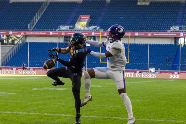 Missing interception from 32 Szymon JarmoÅ‚kowicz (Strong Safety) Panthers Wroclaw. Vienna Vikings vs Panthers Wroclaw, American Football League Europe, Golden Bowl Final, 2026, 06.09.2026, Duisburg Schauinsland-Reisen-Arena Germany Copyright: xPFA ChristopherxMettkenx