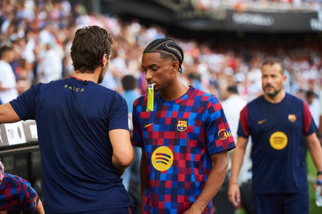 Alejandro Balde of FC Barcelona during the LaLiga EA Sports match between Valencia CF and FC Barcelona at Mestalla on September 6, 2026, in Valencia, Spain