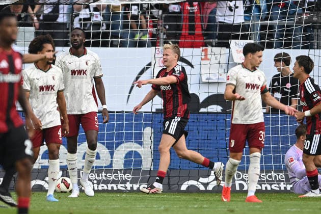 Fußball 1. Bundesliga 2. Spieltag Eintracht Frankfurt - FC Augsburg am 06.09.2026 im Deutsche Bank Park in Frankfurt Torjubel zum 1:0 durch Jonathan Burkardt ( Frankfurt ) DFL regulations prohibit any use of photographs as image sequences and or quasi-video. *** Soccer, Bundesliga 1, Matchday 2: Eintracht Frankfurt vs. FC Augsburg on September 6, 2026, at Deutsche Bank Park in Frankfurt. Celebration of the 1-0 goal by Jonathan Burkardt (Frankfurt). DFL regulations prohibit any use of photographs as image sequences and or quasi-video. xJKx