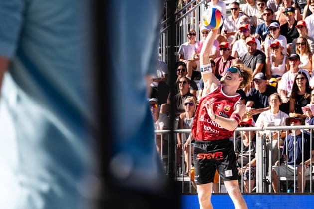 Beach volleyball, Beachvolleyball - MEVZA Schladming SCHLADMING,AUSTRIA,06.SEP.26 - BEACH VOLLEYBALL - win2day Tour PRO, MEVZA Schladming. Image shows Tim Berger (AUT).  GEPAxpictures xJulioxArellano