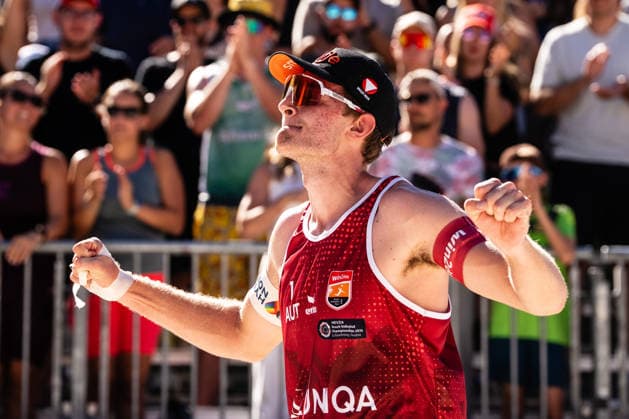 Beach volleyball, Beachvolleyball - MEVZA Schladming SCHLADMING,AUSTRIA,06.SEP.26 - BEACH VOLLEYBALL - win2day Tour PRO, MEVZA Schladming. Image shows Timo Hammarberg (AUT).  GEPAxpictures xJulioxArellano
