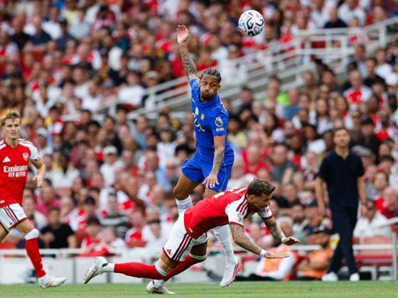 Joao Pedro of Chelsea fouls Ben White of Arsenal and receives a yellow card Arsenal v Chelsea, Premier League, Football, Emirates Stadium, London, UK - 06 Sep 2026London Emirates Stadium United Kingdom EDITORIAL USE ONLY No use with unauthorised audio, video, data, fixture lists, club league logos or live services. Online in-match use limited to 120 images, no video emulation. No use in betting, games or single club league player publications. Copyright: xMattxImpey Shutterstockx 17137590f