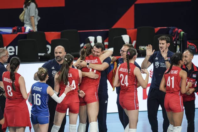 Poland v Serbia - CEV EuroVolley 2026 ISTANBUL, TURKIYE - SEPTEMBER 6: Serbia s national volleyball team players celebrate after winning the third-place match against Poland at the CEV EuroVolley 2026 Women s European Volleyball Championship at Sinan Erdem Sports Hall in Istanbul, Turkiye, on September 6, 2026. Agit Erdi Ulukaya Anadolu Istanbul Turkey. Editorial use only. Please get in touch for any other usage.  Copyright: x2026xAnadoluxAgitxErdixUlukayax