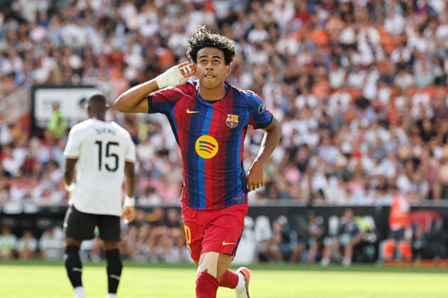 Lamien Yamal (Barcelona), SEPTEMBER 6, 2026 - Football Soccer : Yamal celebrate after his goal during Spanish LaLiga EA Sports match between Valencia CF - FC Barcelonaat the Estadio de Mestalla in Valencia, Spain. Noxthirdxpartyxsales  aflo_345597145 MutsuxKawamorix