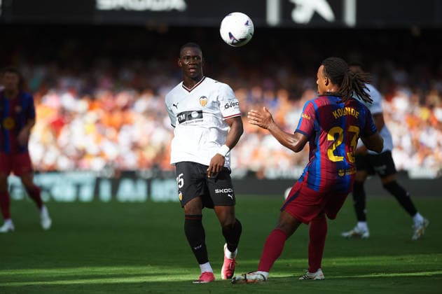 Aliou Dieng of Valencia CF during the LaLiga EA Sports match between Valencia CF and FC Barcelona at Mestalla on September 6, 2026, in Valencia, Spain
