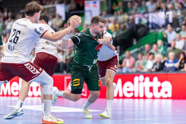 L R Tom Wolf, TuSEM Essen, 26; Ian Weber, GWD Minden, 13; Felix Eissing, TuSEM Essen, 21; GER, GWD Minden vs. TuSEM Essen, Handball, 2nd Bundesliga, Matchday 2, 2026–2027 season, September 6, 2026 GER, GWD Minden vs. TuSEM Essen, Handball, 2nd Bundesliga, Matchday 2, 2026–2027 season, September 6, 2026 Minden Copyright: xEibner-Pressefoto JanxRollingerx EP_JSK
