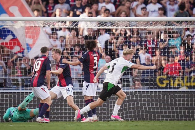 Sassuolo™s Josh Doig celebrates after scoring the 0-1 goal for his team during the Serie A soccer match between Bologna and Sassuolo at the Renato Dall™Ara Stadium in Bologna, north Italy - Sunday, September 6, 2026 -  Copyright: xMassimoxPaolone LaPressex