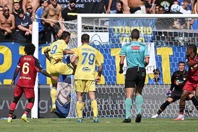 Soccer, friendly match ,Frosinone v Venezia Antonio Raimondo of Frosinone scores his goal during the Serie A 2026 2027 match between Frosinone v Venezia at Benito Stirpe stadium in Frosinone, Italy, September 06th, 2026. Imago-Images Emmefoto Copyright: xImago-Images Emmefotox
