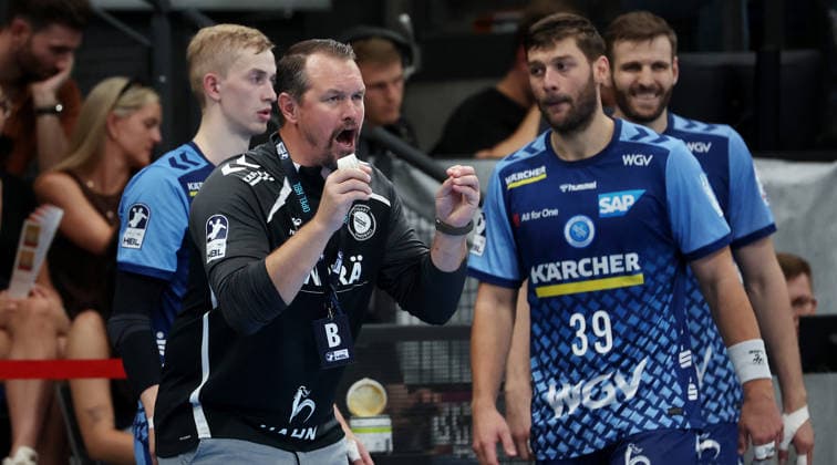 September 6, 2026, Germany, Stuttgart, Handball: TVB Stuttgart vs. Füchse Berlin; TVB coach Misha Kaufmann, in the foreground