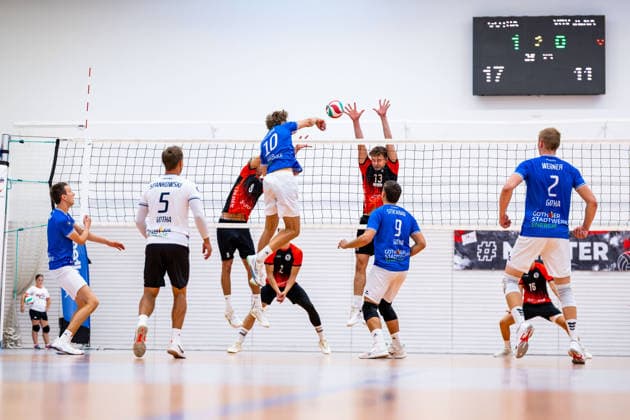 September 6, 2026, GER, Volleyball, Men, Season 26, Thuringia Cup Final, Volleyball Day, Blue Volleys Gotha vs. VSV Jena 90, Lauritz Jastrow, Blue Volleys Gotha, 10, Julian Mueller 1 VSV Jena 90 Volleyball 99089 Erfurt Sports Hall, Rieths Sports Complex, Thuringia, Germany