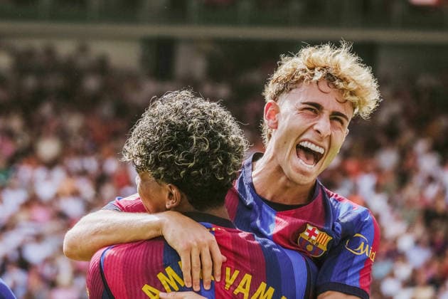 ESP LaLiga EA Sports Valencia CF vs. FC Barcelona: Fermin of FC Barcelona scores a goal and celebrates with Lamine Yamal during the LaLiga EA Sports match between Valencia CF and FC Barcelona played at Mestalla Stadium in Valencia on September 6, 2026, in Spain. Spanish Soccer Copyright: xAgenciaxLOFx