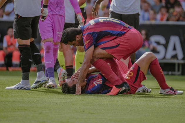ESP LaLiga EA Sports Valencia CF vs. FC Barcelona: Eric Garcia of Barcelona and Fermin Lopez of Barcelona during the LaLiga EA Sports match between Valencia CF and FC Barcelona, played at Mestalla Stadium in Valencia on September 6, 2026, in Spain. Spanish Soccer Copyright: xAgenciaxLOFx