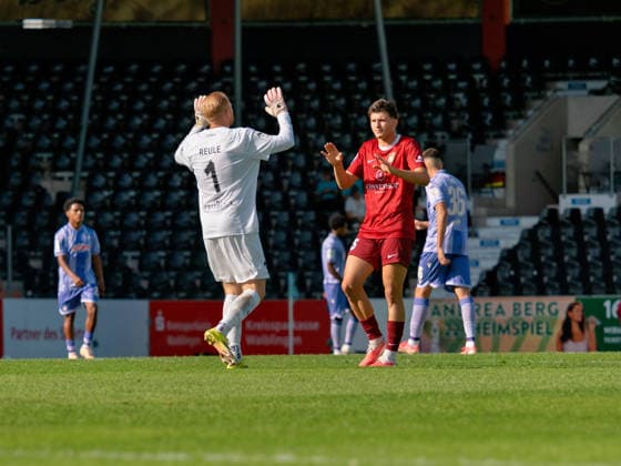 Goal celebration by Maximilian Reule (SG Sonnenhof Grossaspach, 01) and Volkan Celiktas (SG Sonnenhof Grossaspach, 05) following the 1–0 goal by Loris Maier (SG Sonnenhof Grossaspach, 27), GER, Soccer, SG Sonnenhof Grossaspach vs. TSG Hoffenheim II, 3rd Division, Matchday 4, 2026–2027 season, September 6, 2026 (GER), Soccer, SG Sonnenhof Grossaspach vs. TSG Hoffenheim II, 3rd Division, Matchday 4, 2026–2027 season, September 6, 2026, Aspach Copyright: xCarstenxSchweringx EP_CSG