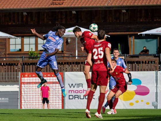 Blessing Makanda, TSG Hoffenheim II, 17th-minute header off a corner kick, Germany, soccer, SG Sonnenhof Grossaspach vs. TSG Hoffenheim II, 3rd Division, Matchday 4, 2026–2027 season, September 6, 2026 GER, Soccer, SG Sonnenhof Grossaspach vs. TSG Hoffenheim II, 3rd League, Matchday 4, 2026–2027 season, September 6, 2026 Aspach Copyright: xCarstenxSchweringx EP_CSG