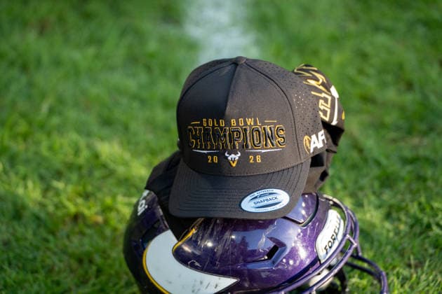 Germany, September 6, 2026, The AFLE Gold Bowl 2026: Panthers Wroclaw vs. Vienna Vikings, Schauinsland Reisen Arena, Duisburg. A cap with the inscription Champions of Vienna, Duisburg, Germany Copyright: xMijoxLubecx