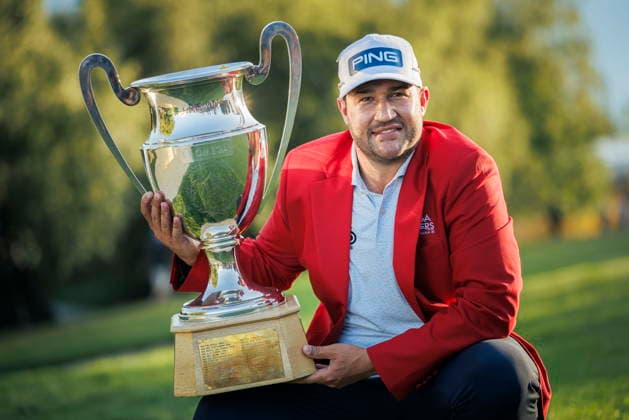 European Masters Golf Tournament in Crans-Montana Thriston Lawrence from South Africa celebrates with the trophy after winning the fourth and final round of the DP World Tour Omega European Masters Golf Tournament, in Crans-Montana, Switzerland, Sunday, 06 September 2026. CRANS-MONTANA Wallis SWITZERLAND  Copyright: xVALENTINxFLAURAUDx