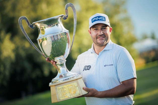 European Masters Golf Tournament in Crans-Montana Thriston Lawrence from South Africa celebrates with the trophy after winning the fourth and final round of the DP World Tour Omega European Masters Golf Tournament, in Crans-Montana, Switzerland, Sunday, 06 September 2026. CRANS-MONTANA Wallis SWITZERLAND  Copyright: xVALENTINxFLAURAUDx
