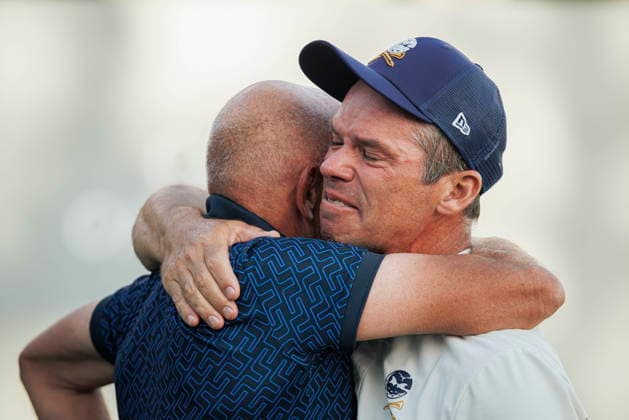 European Masters Golf Tournament in Crans-Montana Paul Casey from Britain cries as he hugs tournament director Yves Mittaz after finishing descond during the fourth and final round of the DP World Tour Omega European Masters Golf Tournament, in Crans-Montana, Switzerland, 06 September 2026. CRANS-MONTANA Wallis SWITZERLAND  Copyright: xVALENTINxFLAURAUDx