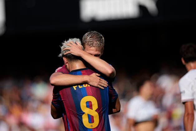 Pedri and Dani Olmo seen during LaLiga 2026 2027 game between teams of Valencia CF and FC Barcelona, Barca (Maciej Rogowski Ball Raw Images) Valencia Mestalla Spain Copyright: xMaciejxRogowskix maciejrogowski_valencia_fcbarcelona_2627-13