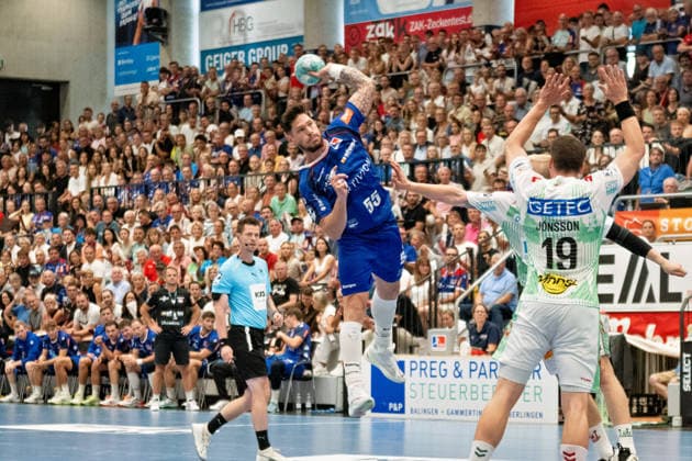 Csaba Leimeter, HBW Balingen Weilstetten, 55, shot, HBW Balingen Weilstetten vs. SC Magdeburg, GER, Opel 1 Handball Bundesliga, Championship, Matchday 3, 2026–2027 season, September 6, 2026, Eibner Press Photo: Andreas Ulmer, HBW Balingen Weilstetten vs. SC Magdeburg, GER, Opel 1 Handball Bundesliga, Championship, Matchday 3, 2026–2027 Season, September 6, 2026, Balingen Copyright: xEibner-Pressefoto AndreasxUlmerx EP_AUR