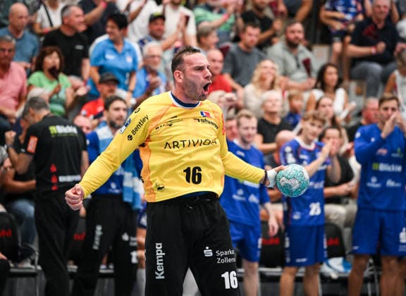 Handball 1 Bundesliga 2025–2026, June 9, 2026, HBW Balingen Weilstetten vs. SC Magdeburg, Goaltender Vladimir Cupara, HBW Balingen Weilstetten